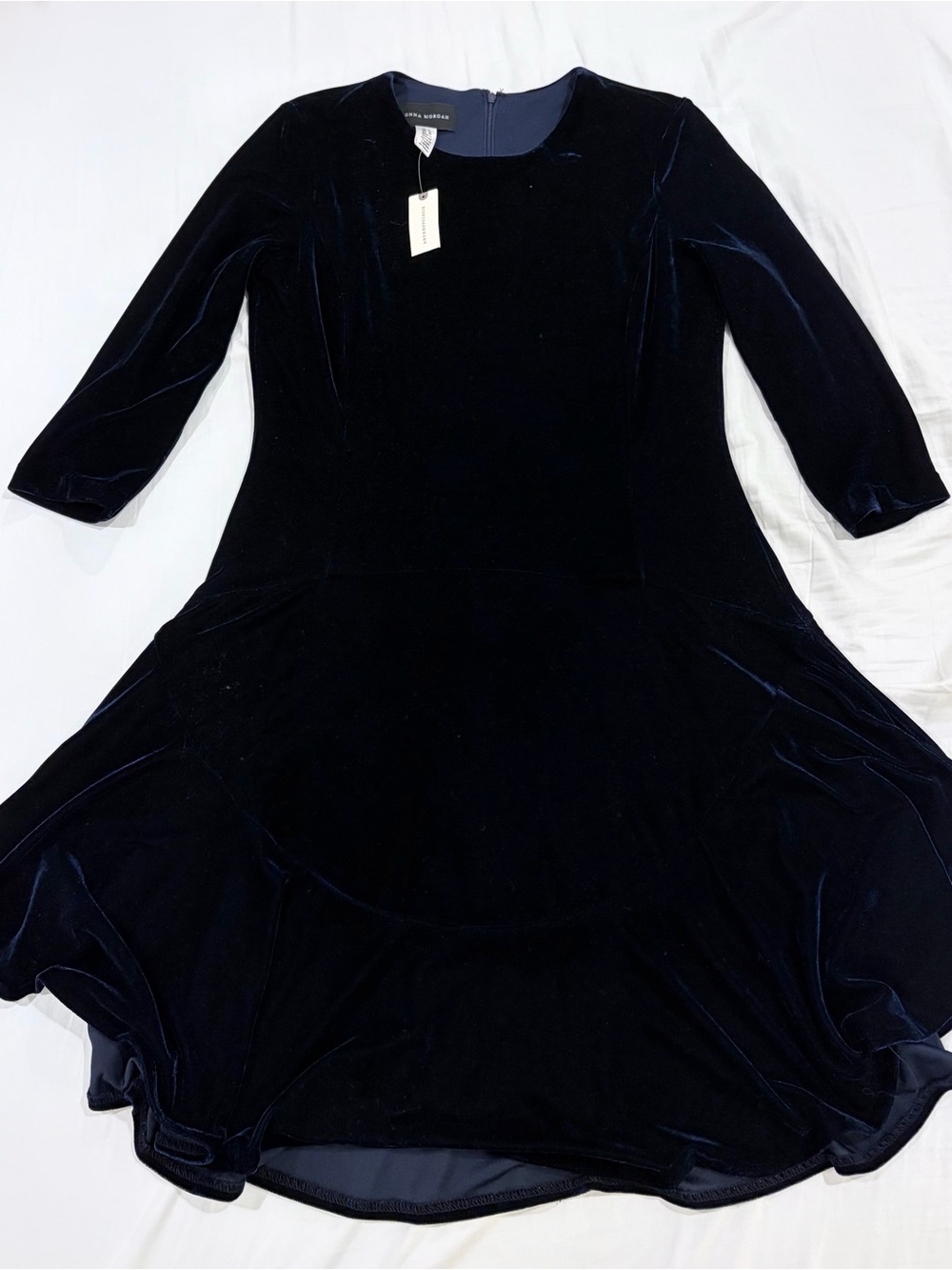 NWOT Anthropologie 3/4 Sleeve Velvet Fit & Flare Dress Dark Navy Holiday/Evening